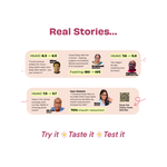 Promotional infographic with the heading 'Real Stories.