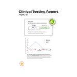 A clinical testing report page from Oxford, UK, featuring a Ruby Red study result card, a line graph showing glucose levels over time, and a red and white Oxford Clinical Sciences logo at the bottom.