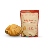Ruby Roti Easy Mix pack with freshly prepared rotis, a high-protein, high-fiber everyday roti mix powered by Low GI 4.4 Ruby Roti Mix.